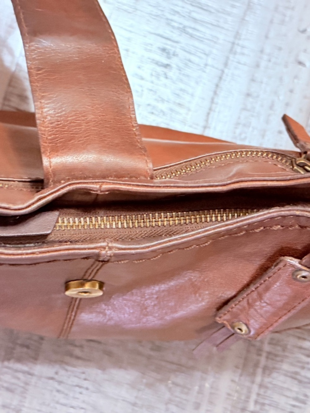 Leather Shoulder Bag in Brown by Dina True - Picture 8 of 13